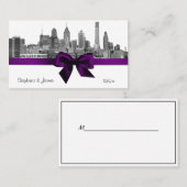 Philadelphia Skyline Etch BW Paarse Place Cards #2 Plaatskaartje (Voorkant / Achterkant)