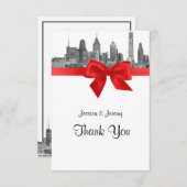 Philadelphia Skyline Etch BW Red Dank u Bedankkaart (Voorkant / Achterkant)