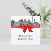 Philadelphia Skyline Etch BW Red Engagement Party Kaart (Staand voorkant)