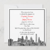 Philadelphia Skyline Etch BW Red Engagement Party Kaart (Achterkant)