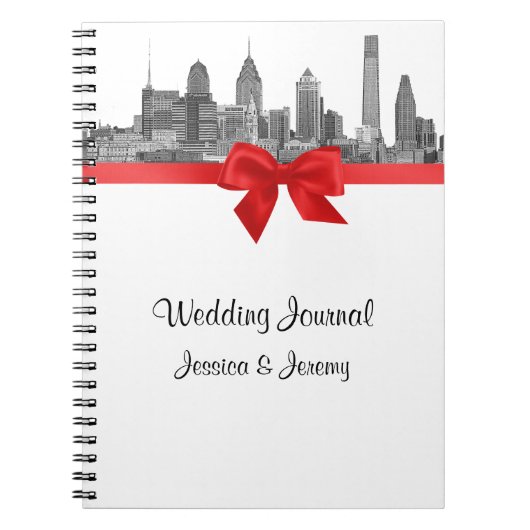 Philadelphia Skyline Etch BW Red Planner Journal Notitieboek (Voorkant)