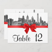 Philadelphia Skyline Etch BW Red Table Number Briefkaart (Voorkant / Achterkant)