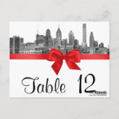 Philadelphia Skyline Etch BW Red Table Number Briefkaart (Achterkant)