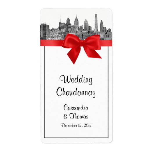 Philadelphia Skyline Etch BW Red Wine Étiquette (Devant)