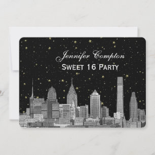 Philadelphia Skyline Etch Starry DIY BG Sweet 16 H Kaart