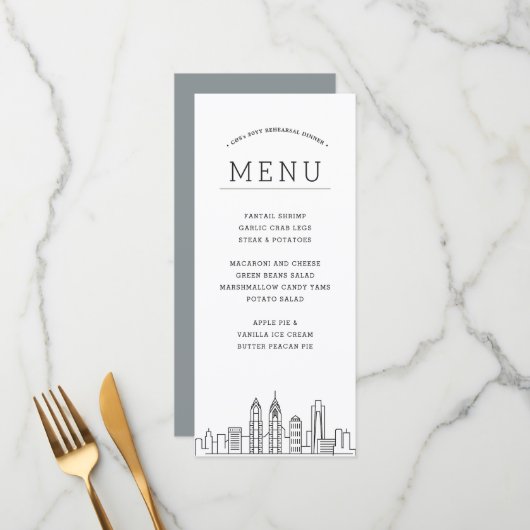 Philadelphia Skyline | Huwelijksevenement Diner Me Menu (Voorkant / Achterkant in situ)