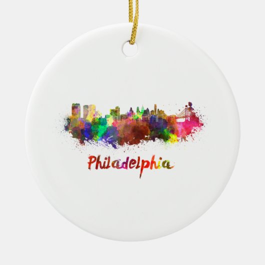Philadelphia skyline in waterverf keramisch ornament (Voorkant)