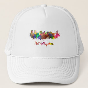 Philadelphia skyline in waterverf trucker pet