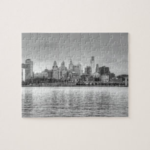 Philadelphia skyline in zwart-wit legpuzzel