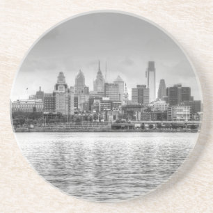 Philadelphia skyline in zwart-wit zandsteen onderzetter