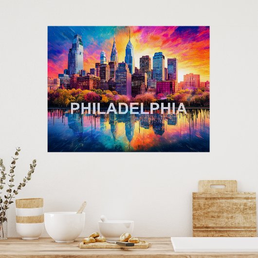 Philadelphia Skyline Kleurrijke stedelijke kunst Poster (Keuken)
