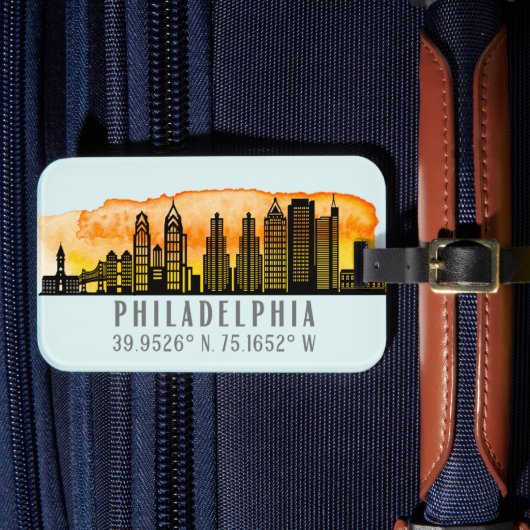Philadelphia Skyline Map Coordinates Bagagelabel (Voorkant Insitu 4)