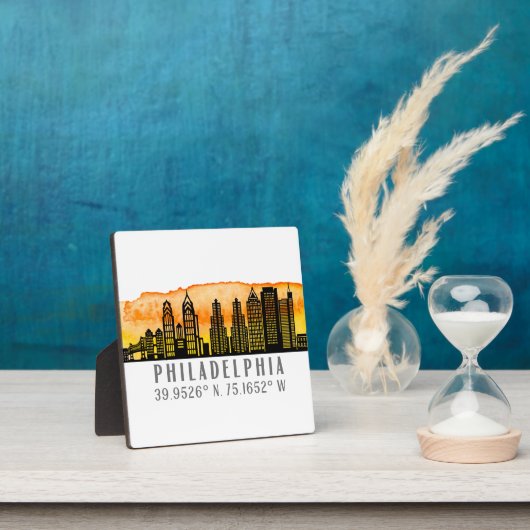 Philadelphia Skyline Map Coordinates Tabletop Fotoplaat (Insitu)