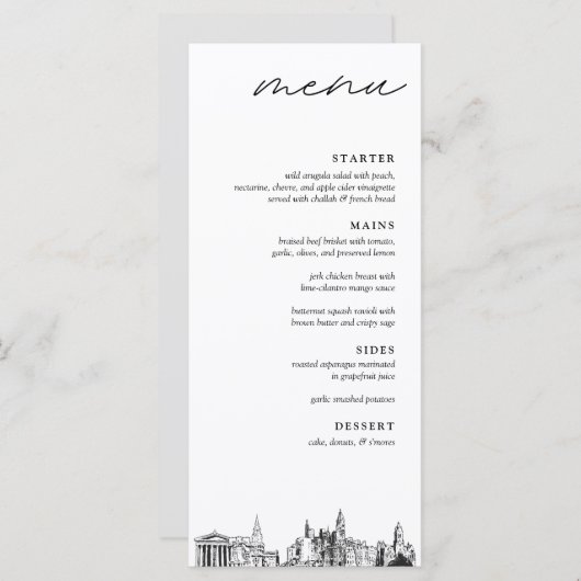 Philadelphia Skyline Mariage Diner Menu (Devant / Derrière)