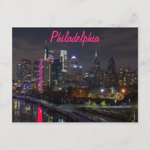Philadelphia skyline 's nachts briefkaart