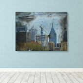 Philadelphia Skyline vanaf de rivierwandeling Canvas Afdruk (Insitu (Houten vloer))