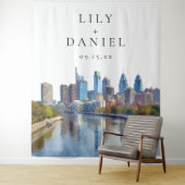 Philadelphia Skyline Wedding Photo Backdrop Wandkleed (In situ)
