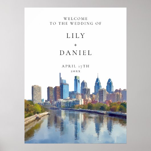 Philadelphia Skyline Wedding Welcome Sign Poster (Voorkant)