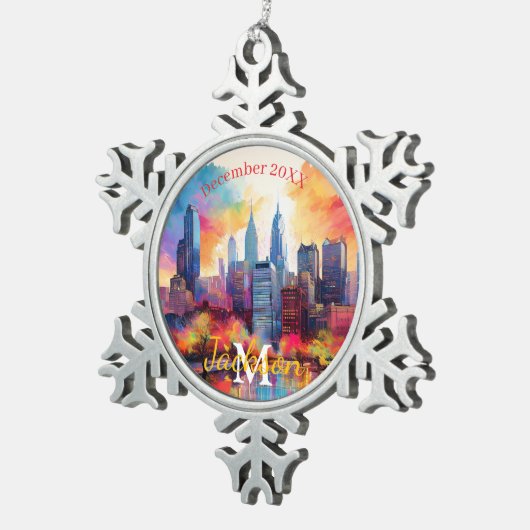 Philadelphia Snowflake Pewter Kerstversiering Tin Sneeuwvlok Ornament (Rechts)