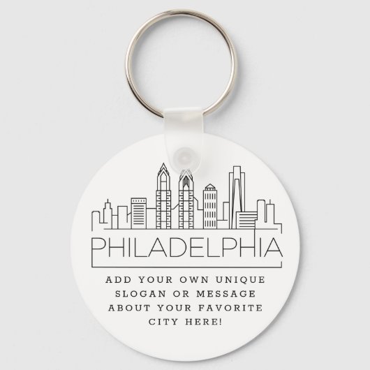 Philadelphia Stylized Skyline | Aangepaste slogan Sleutelhanger (Voorkant)