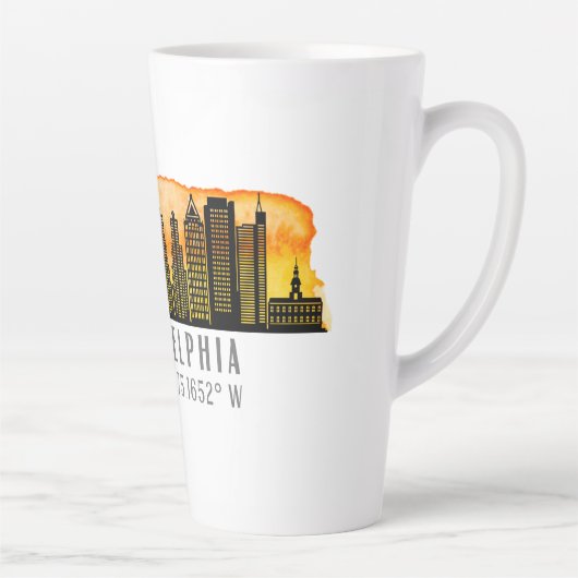 Philadelphia Sunset Skyline Map Coordinates Latte Mok (Rechts)