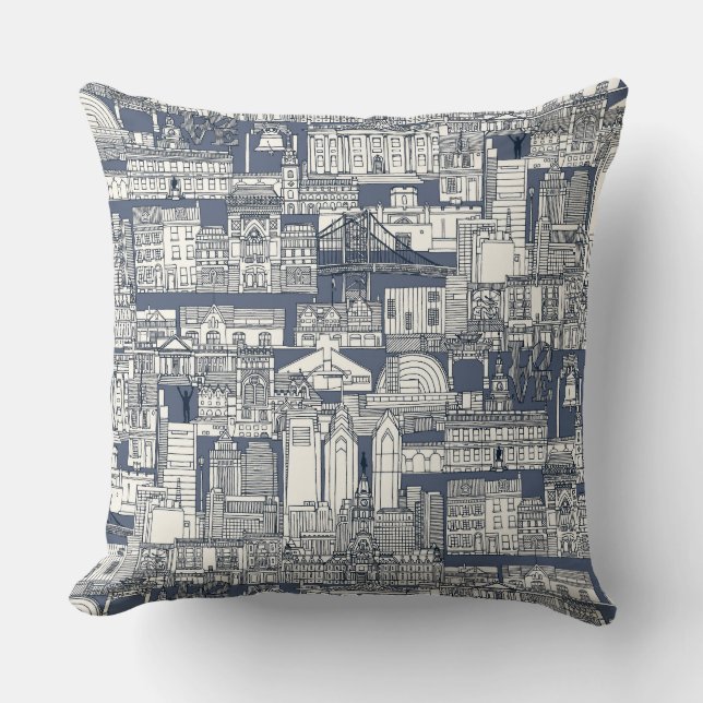 Philadelphia toile blue indigo kussen (Voorkant)