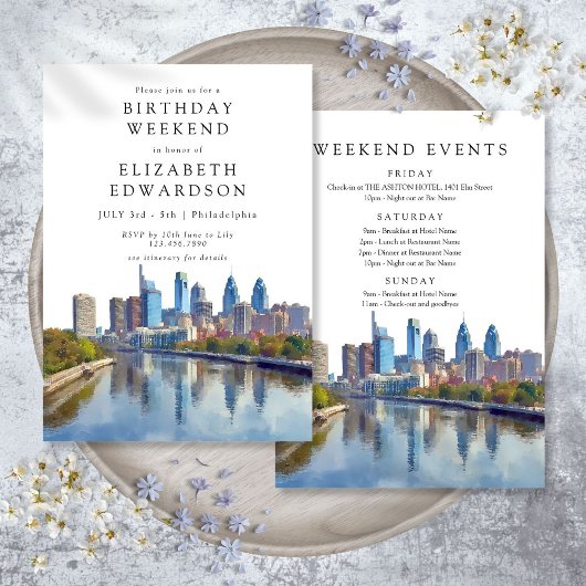 Philadelphia Watercolor Birthday Weekend Kaart