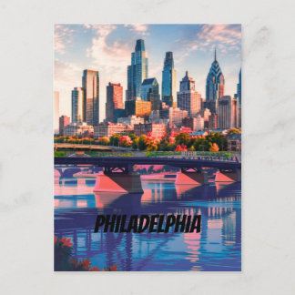 Philadelphia Watercolor Skyline Kunstprint Feestdagenkaart