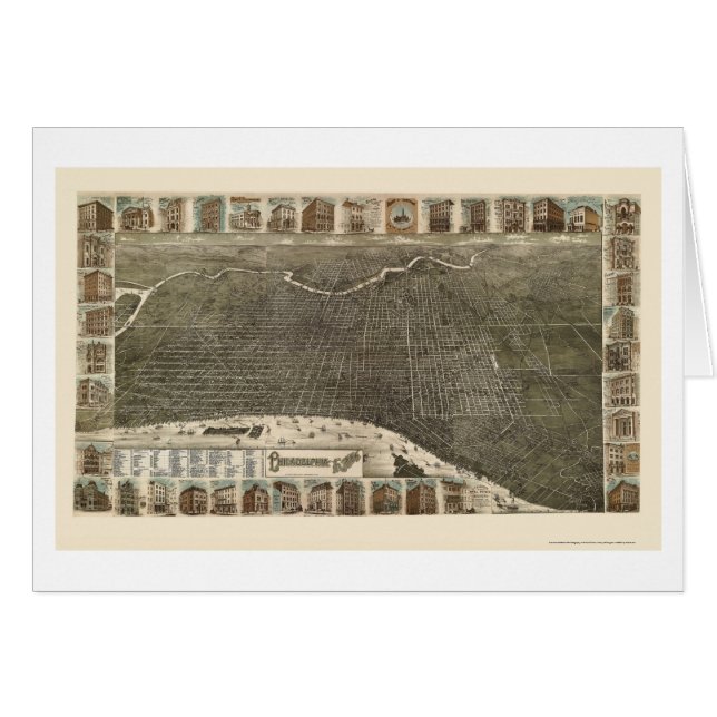 Philadelphie, carte panoramique de PA - 1886 (Devant horizontal)