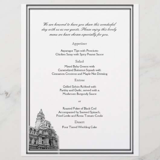 Philadelphie Destination Mariage Menu (Devant)
