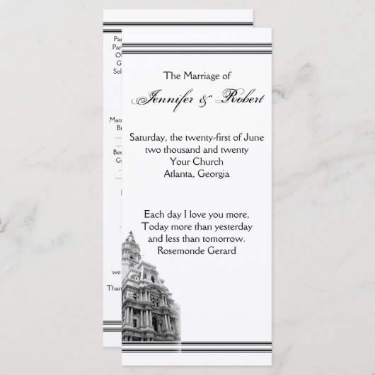 Philadelphie Destination Wedding Programme (Devant / Derrière)