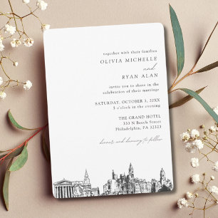 Philadelphie Mariage Élégant Skyline Invitation