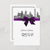 Philadelphie Skyline Etch BW Purple RSVP Menu (Devant / Derrière)