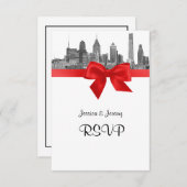 Philadelphie Skyline Etch BW Red RSVP Menu (Devant / Derrière)