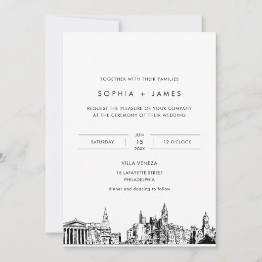 Philadelphie Skyline Faire-part de mariage avec ph (Devant)