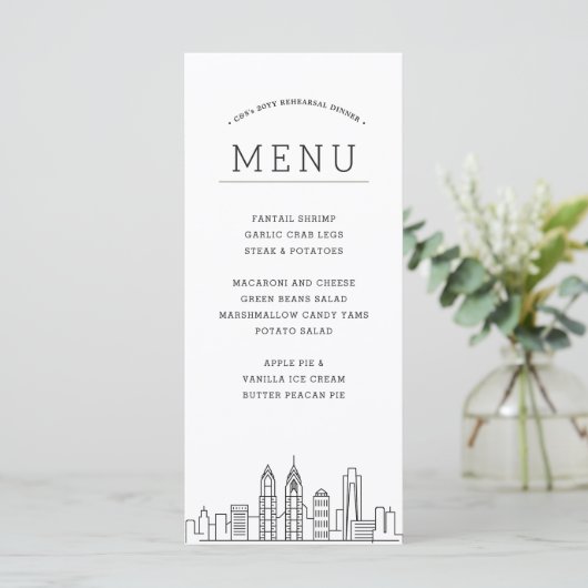Philadelphie Skyline | Menu Dîner Mariage (Debout devant)