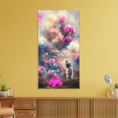 Philatelic surreal floral abstract landscape No. 1 Canvas Afdruk (Insitu (Woonkamer))