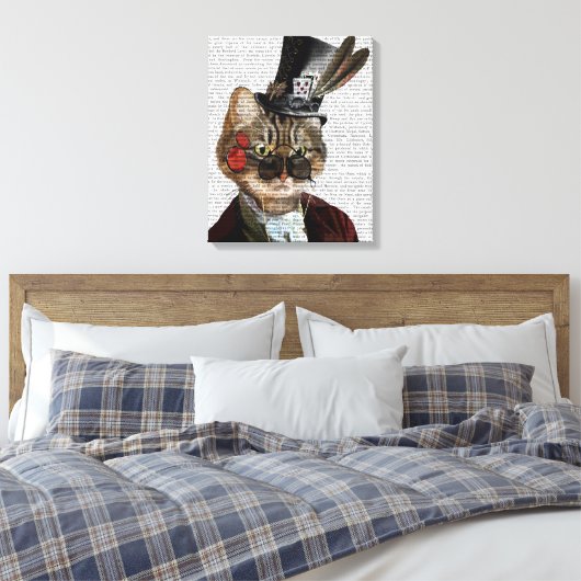 Phileas Feline Steampunk Cat & Top Hat Canvas Afdruk (Insitu (Slaapkamer))