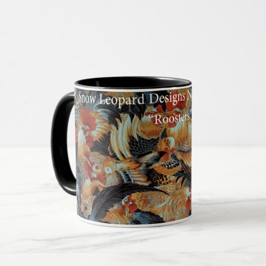 Philip Jacobs Fabric Snow leopard Design Roosters Mok (Voorkant links)