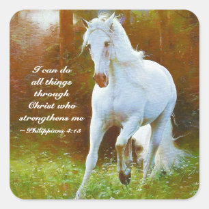 Philippians 4:13 Alles door Christus, Paard Vierkante Sticker