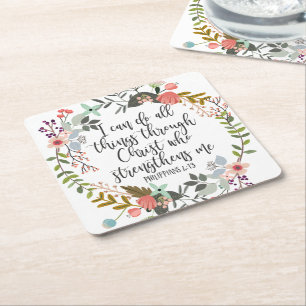 Philippians 4:13 Ik kan alles doen Vierkante Kartonnen Onderzetter