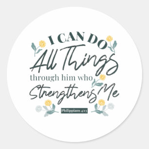 Philippians 4:13 met florale, witte Sticker