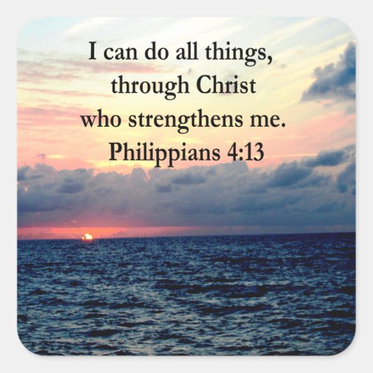 PHILIPPIANS 4:13 SUNRISE ONTWERP VIERKANTE STICKER (Voorkant)