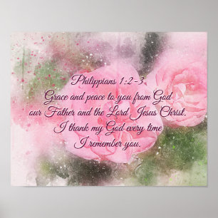 Philippiërs 1:2-3 Grace en vrede voor jullie roze Poster
