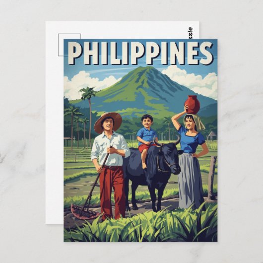Philippines Rice Field Family Retro Briefkaart (Voorkant / Achterkant)