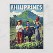 Philippines Rice Field Family Retro Briefkaart (Voorkant)