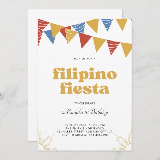 Philippines Sun Filipino Fiesta Invitation Boho (Devant / Derrière)