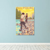 Philipsburg, MontanaWomen Fly Fishing Canvas Afdruk (Insitu (Houten vloer))