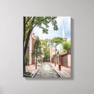 Philly Church en Cobblestone Alley Small Canvas Afdruk