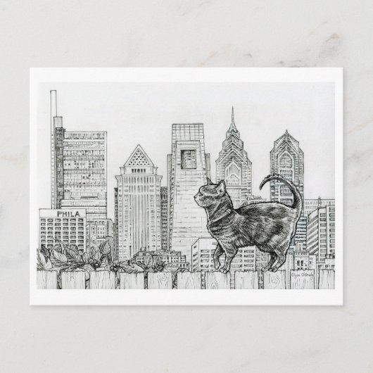 Philly Skyline - Cat on Fence Briefkaart (Voorkant)